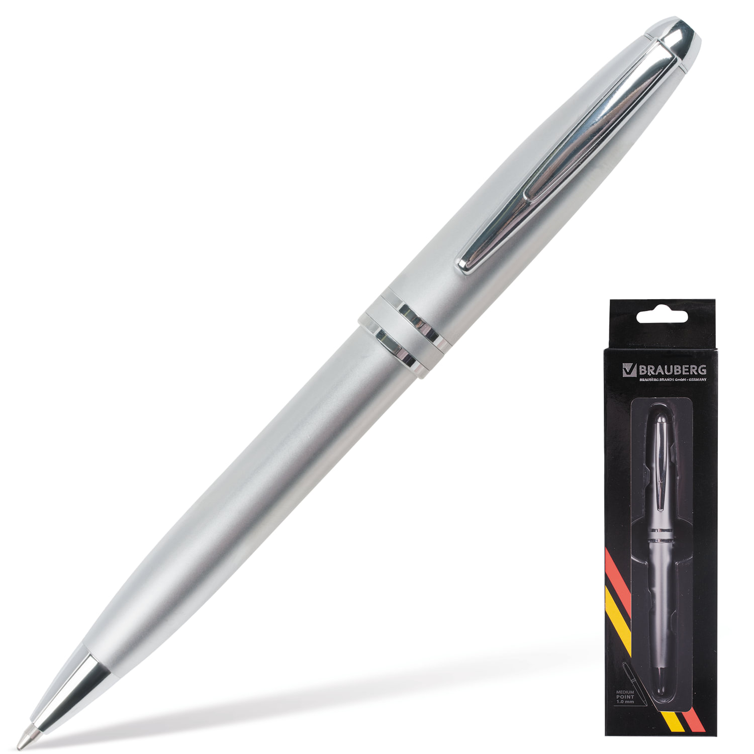 Ручка подарочная шариковая BRAUBERG Oceanic Silver, корпус серебристый, узел 1 мм, линия письма 0,7 мм, синяя, 140723