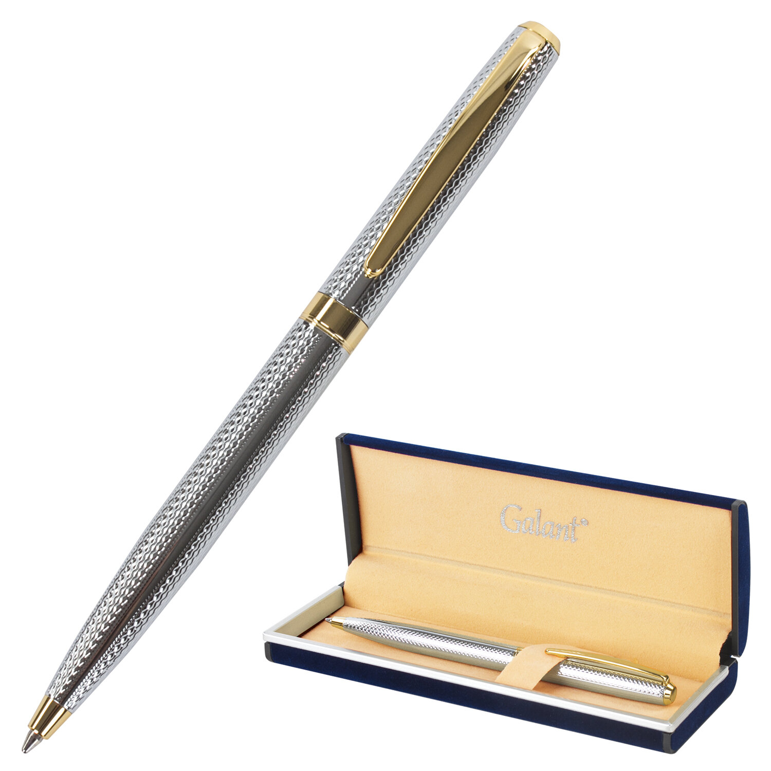Ручка подарочная шариковая GALANT Marburg, корпус серебристый с гравировкой, золотистые детали, пишущий узел 0,7 мм, синяя, 141015