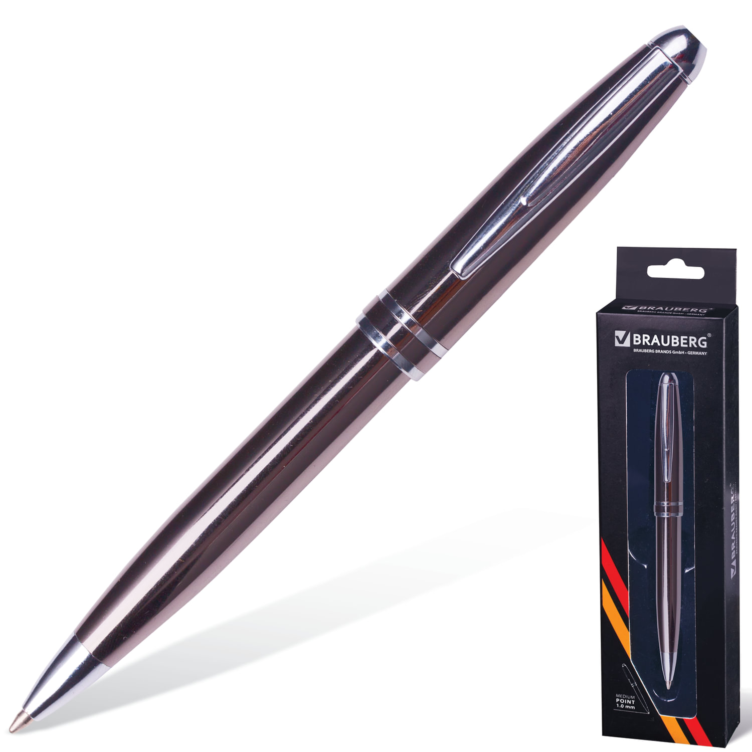 Ручка подарочная шариковая BRAUBERG Oceanic Grey, корпус серый, узел 1 мм, линия письма 0,7 мм, синяя, 141420