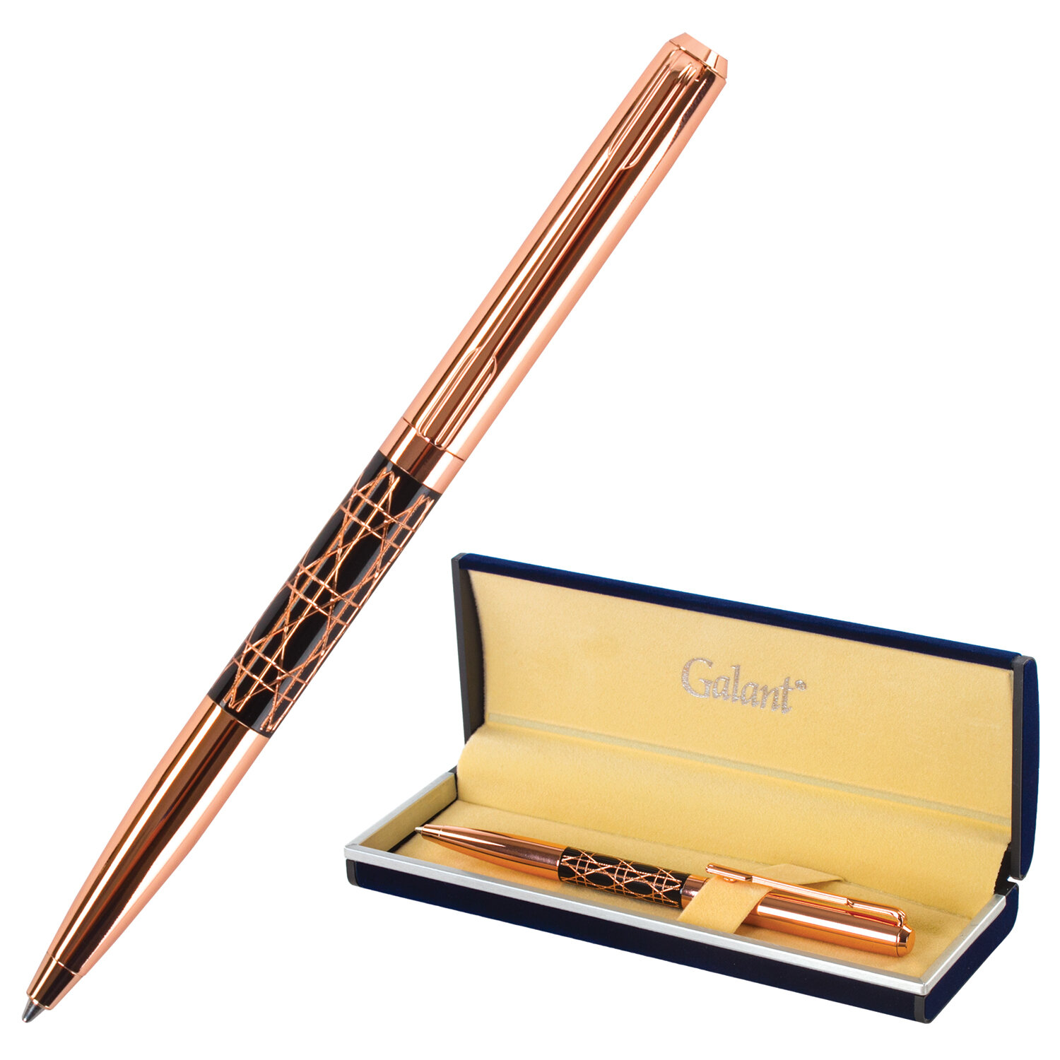 Ручка подарочная шариковая GALANT Interlaken, корпус золотистый с черным, золотистые детали, пишущий узел 0,7 мм, синяя, 141663