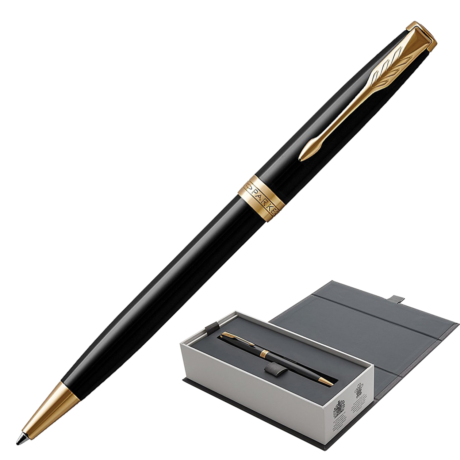 Ручка шариковая PARKER Sonnet Core Lacquer Black GT, корпус черный глянцевый лак, позолоченные детали, черная, 1931497
