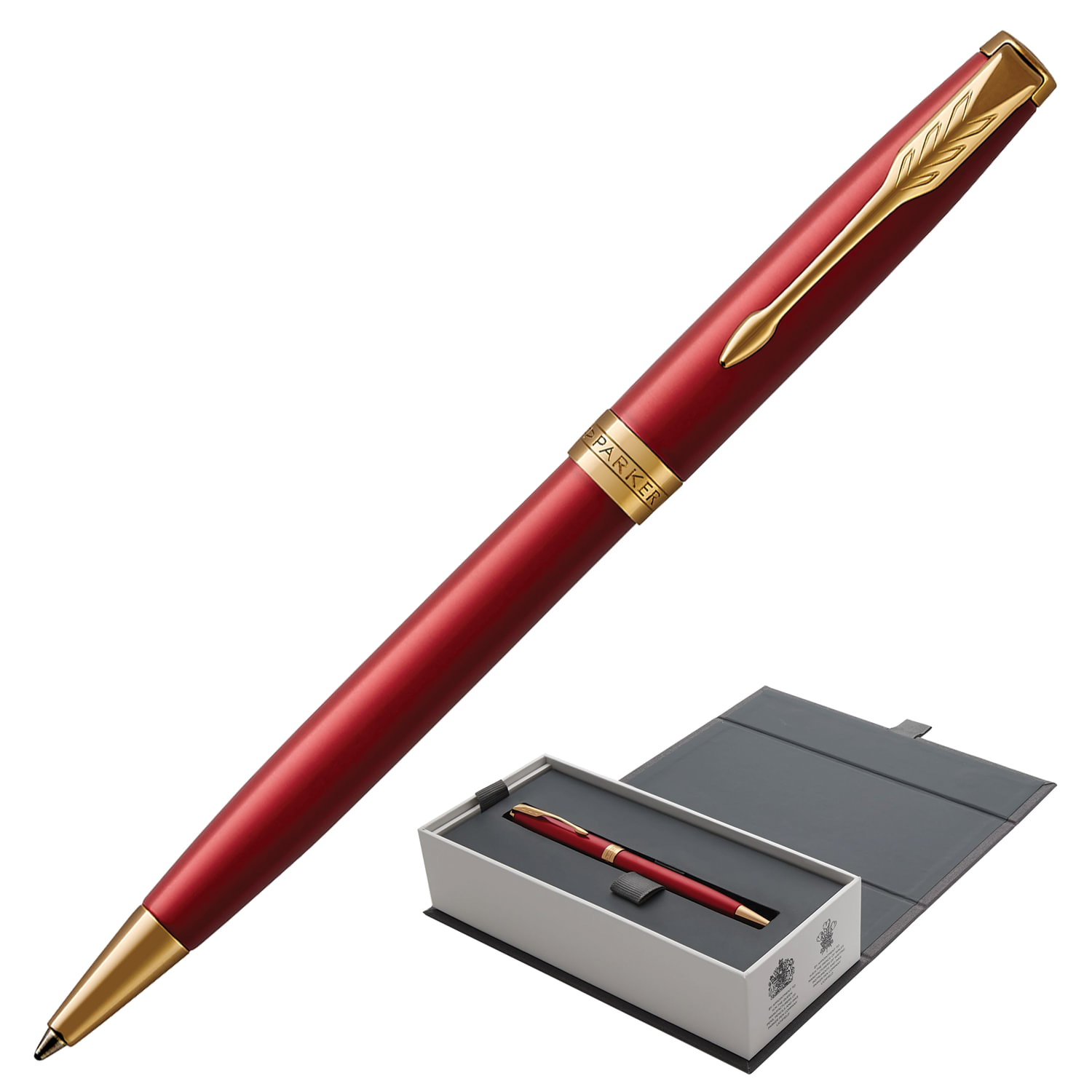 Ручка шариковая PARKER Sonnet Core Intense Red Lacquer GT, корпус красный глянцевый лак, позолоченные детали, черная, 1931476
