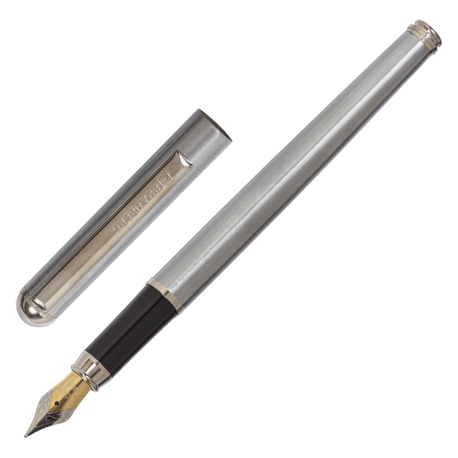 Ручка подарочная перьевая BRAUBERG Larghetto, СИНЯЯ, корпус серебристый с хромированными деталями, 143475