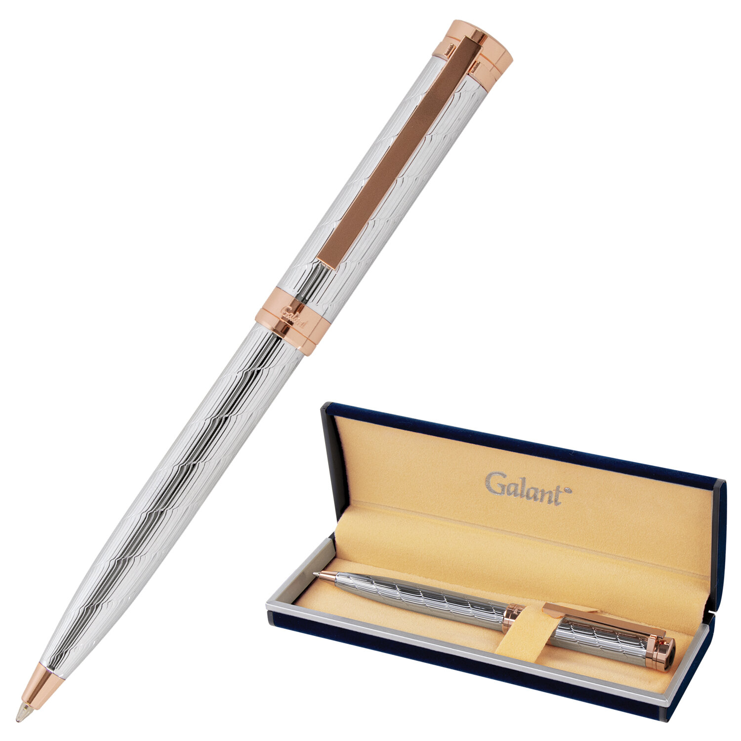 Ручка подарочная шариковая GALANT ESQUISSE, корпус серебристый, детали розовое золото, узел 0,7 мм, синяя, 143511