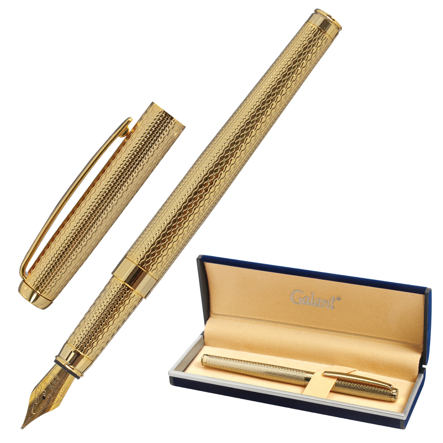 Ручка подарочная перьевая GALANT VERSUS, корпус золотистый, детали золотистые, узел 0,8 мм, синяя, 143528