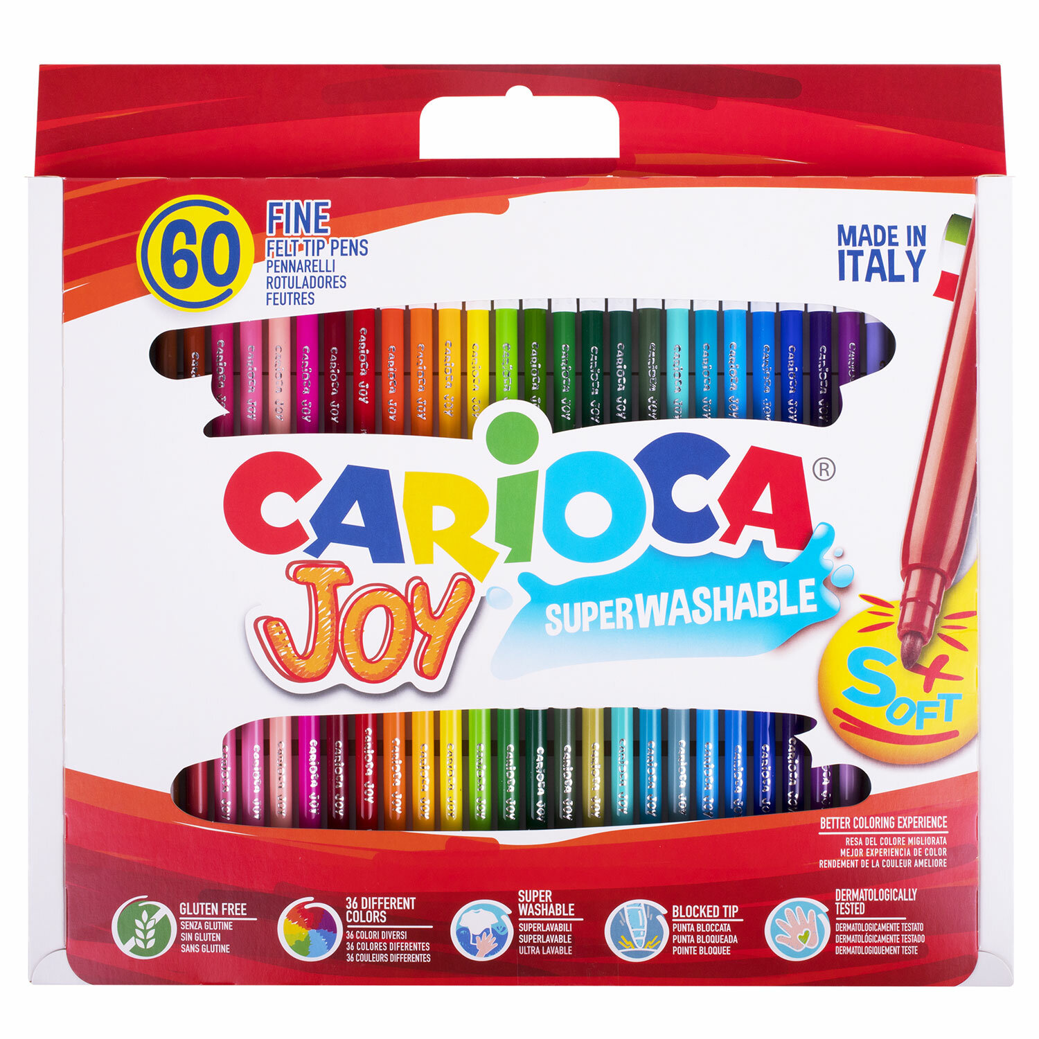 Фломастеры CARIOCA 41015 Joy, 60 шт., 30 цветов, суперсмываемые, картонная коробка с ручкой