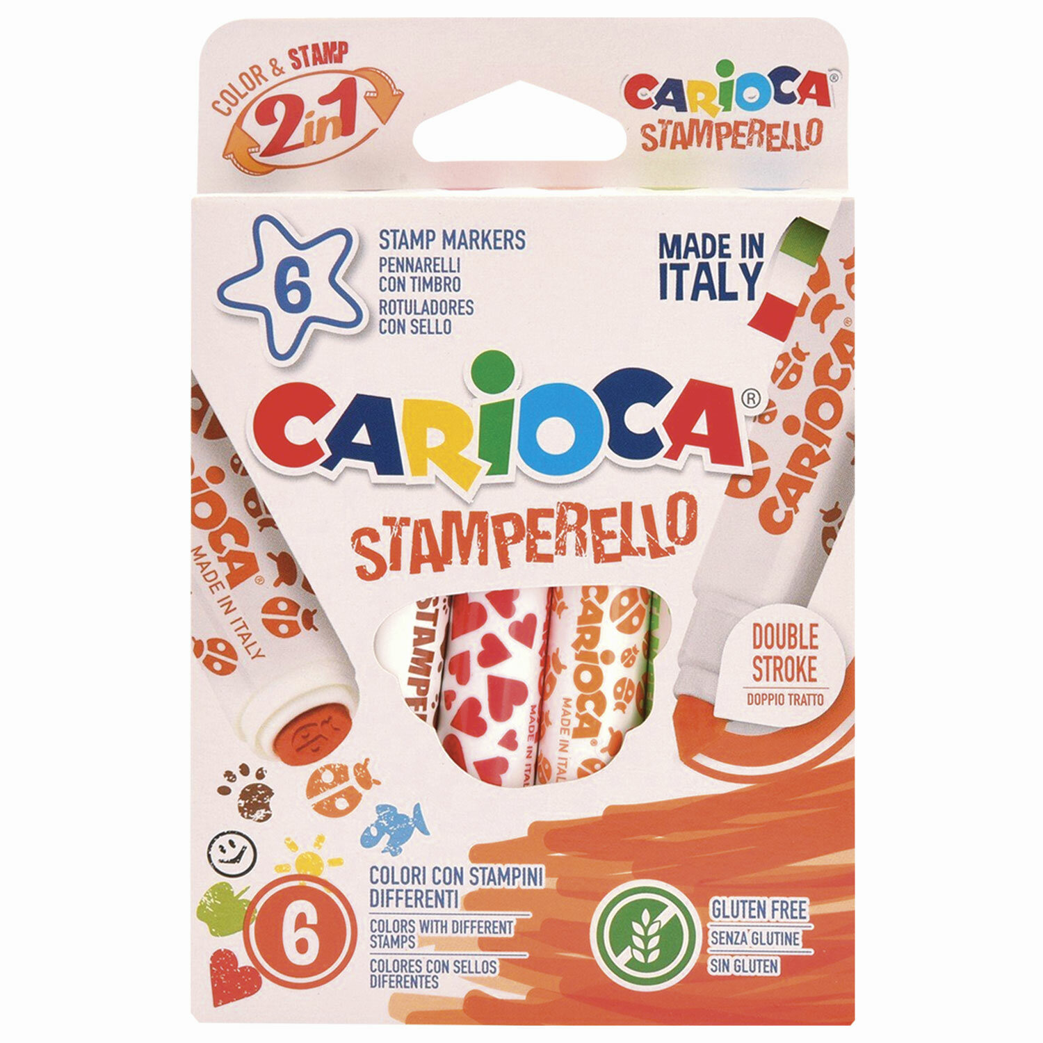 Фломастеры-штампы двусторонние CARIOCA 42279 Stamperello, 6 цветов, смываемые