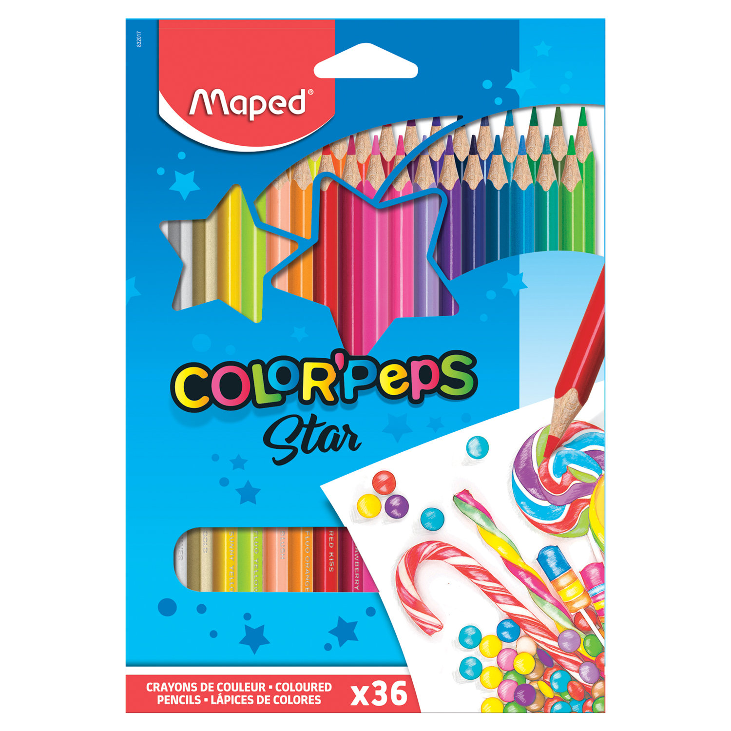Карандаши цветные MAPED Color'Peps Star, 36 цветов, трехгранные, заточенные, европодвес, 832017