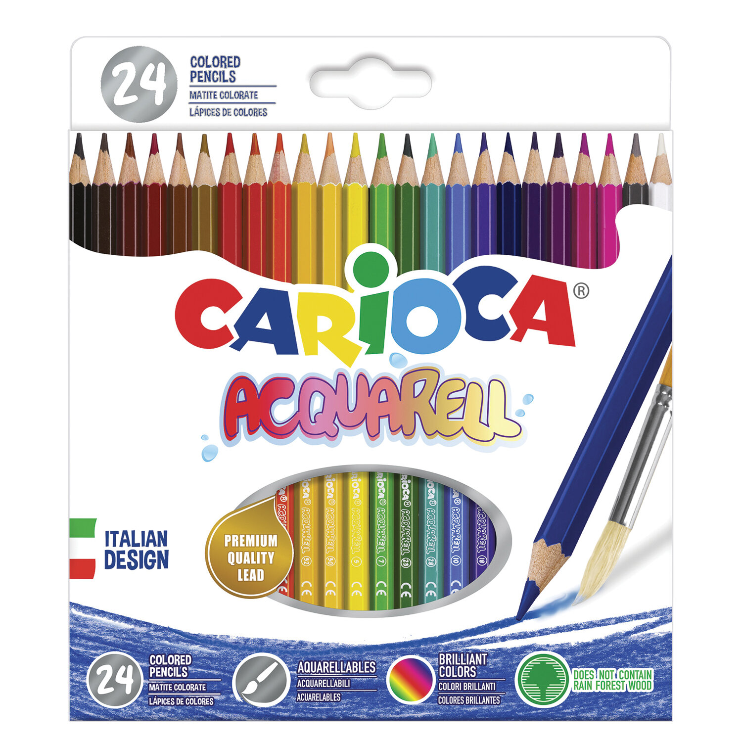Карандаши цветные акварельные CARIOCA Acquarell, 24 цвета, шестигранные, заточенные, 42858