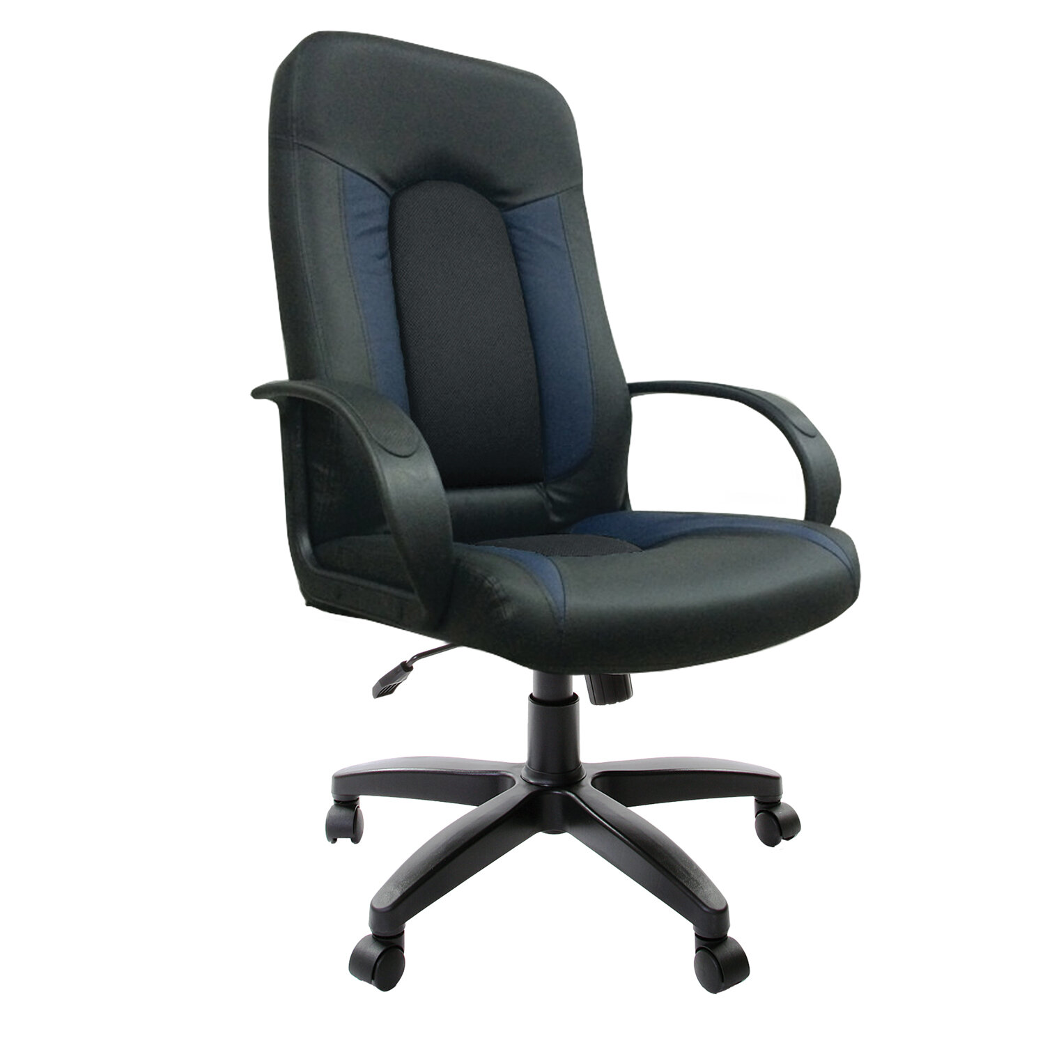 Кресло офисное BRABIX Strike EX-525, экокожа черная/синяя, ткань серая, TW, 531378
