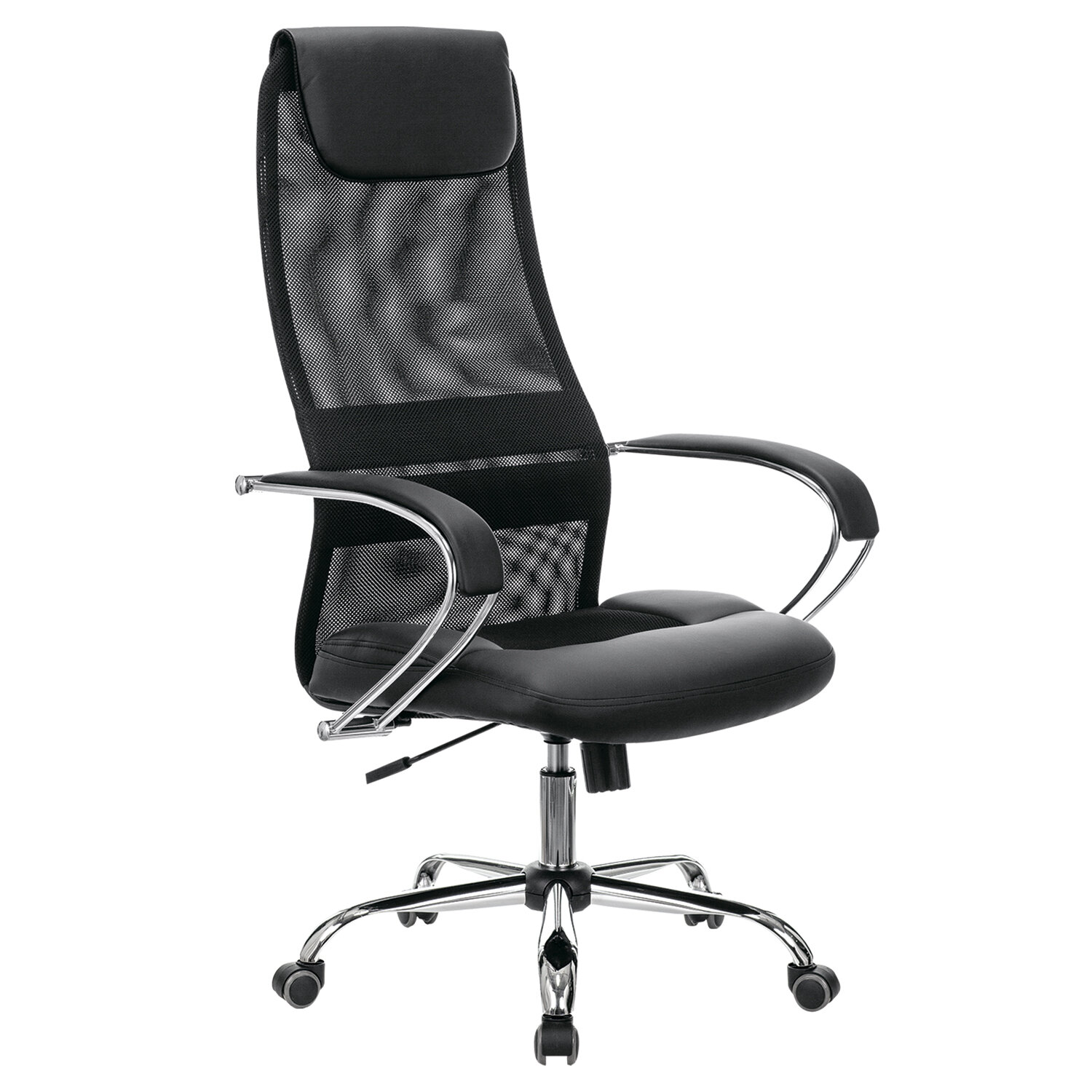 Кресло офисное BRABIX PREMIUM Stalker EX-608 CH, хром, ткань-сетка/кожзам, черное, 532091