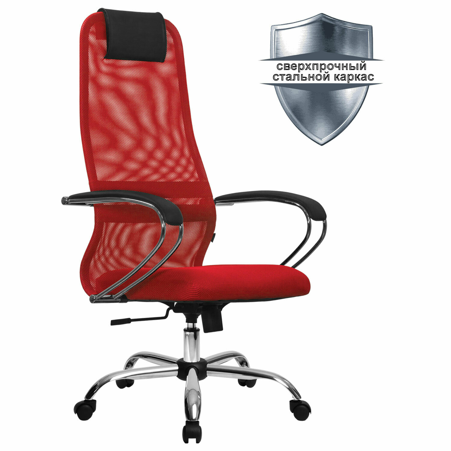 Кресло офисное МЕТТА SU-B-8 532430 хром, ткань-сетка, сиденье мягкое, красное