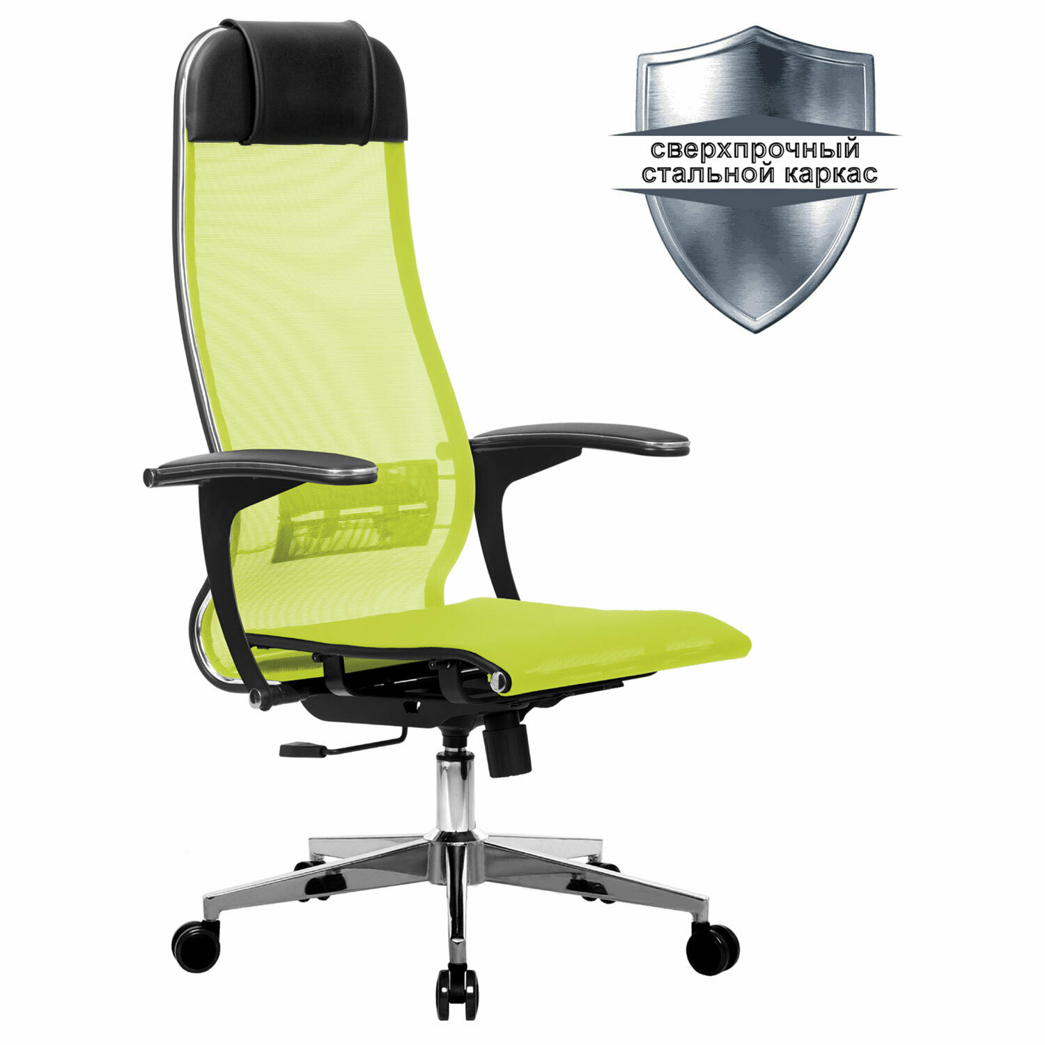 Кресло офисное МЕТТА К-4-Т 532448 хром, прочная сетка, сиденье и спинка регулируемые, светло-зеленое