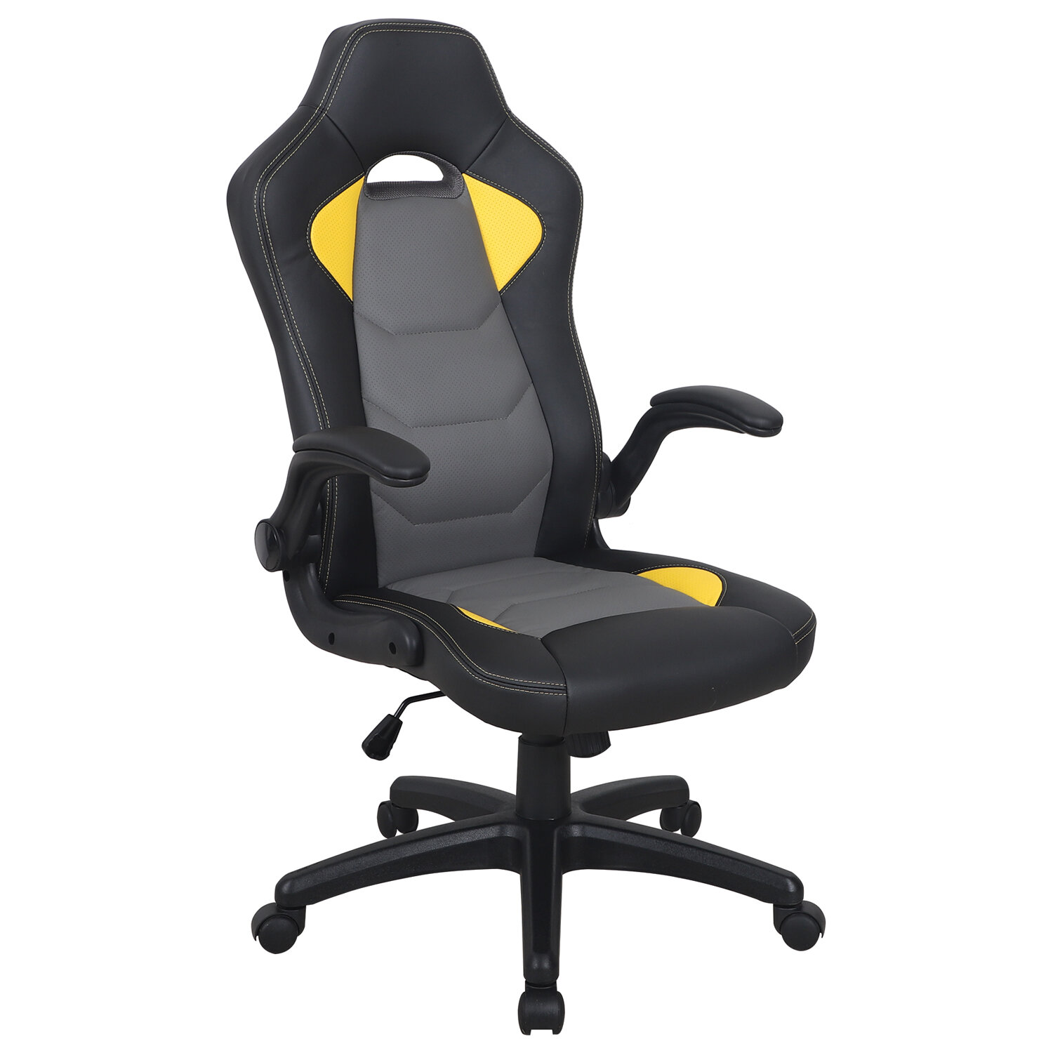 Кресло компьютерное "BRABIX Skill GM-005", откидные подлокотники, экокожа, черное/желто