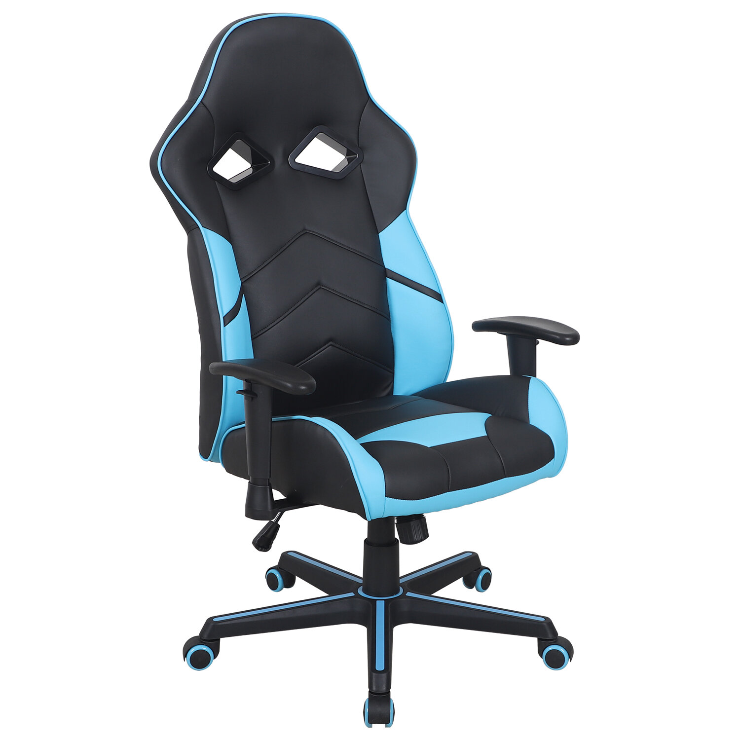 Кресло компьютерное BRABIX Storm GM-006, регулируемые подлокотники, экокожа, черное/голубое, 532501