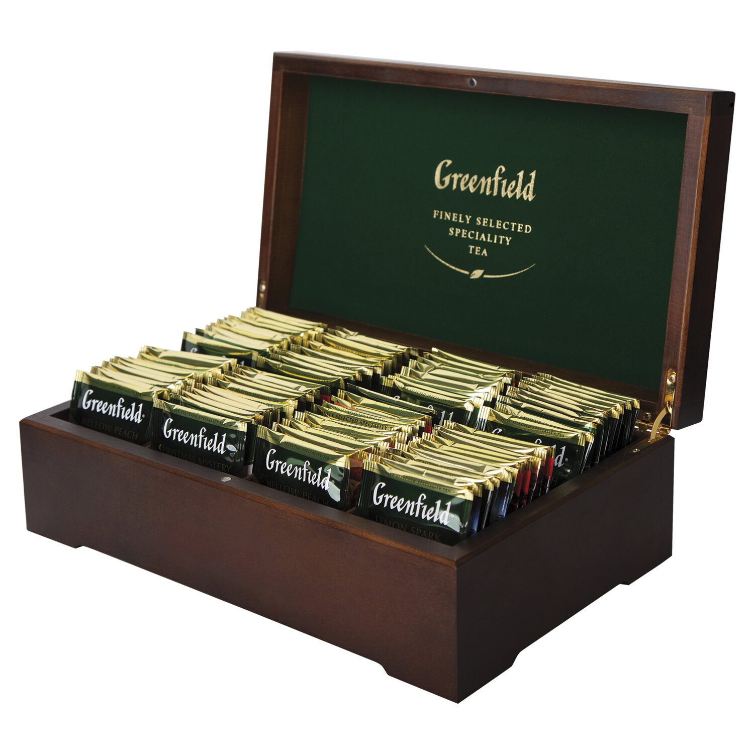 Чай GREENFIELD 0463-10, набор 96 пакетиков (8 вкусов по 12 пакетиков) в деревянной шкатулке