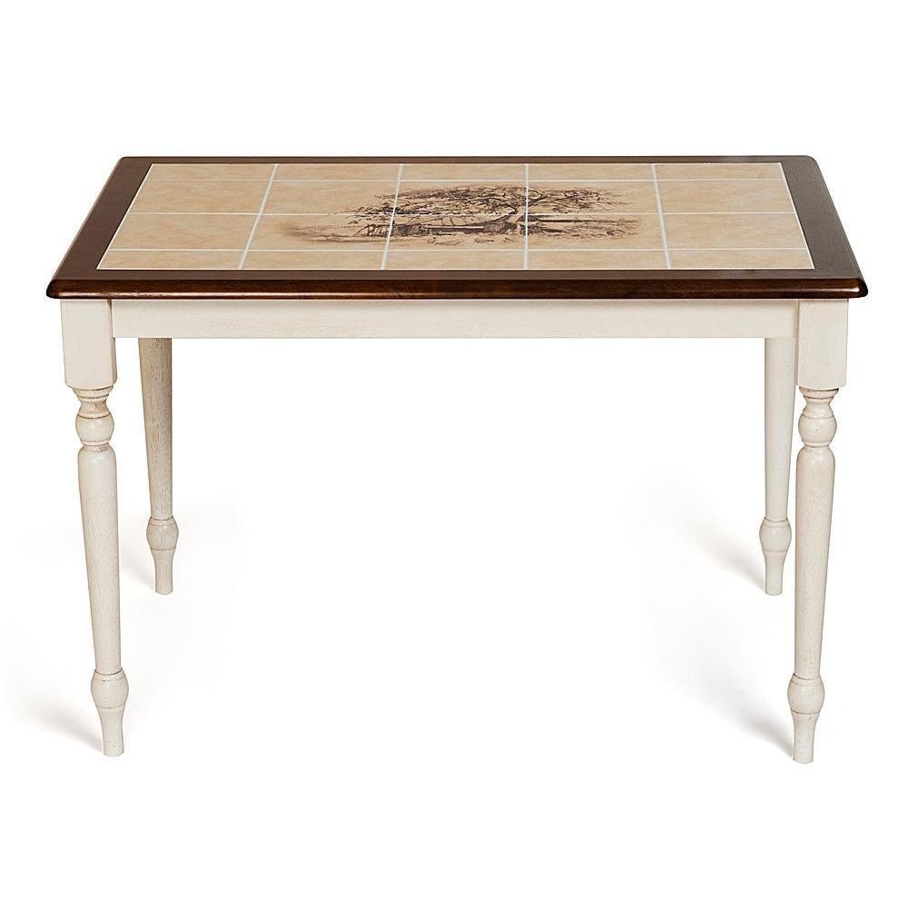 Кухонный стол с плиткой TetChair СТ3045Р Античный белый/Тёмный Дуб, рисунок-Дерево