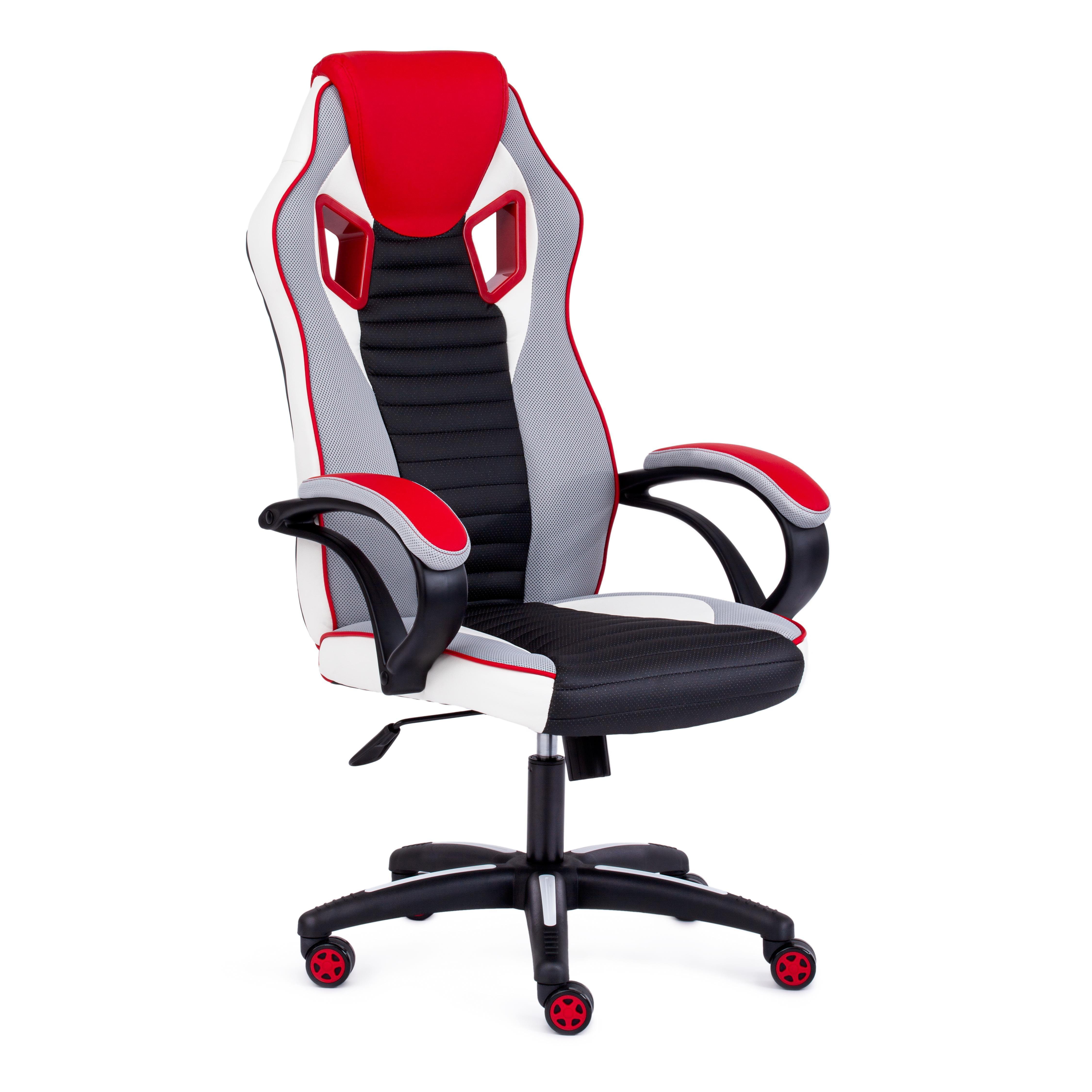 Кресло TetChair Pilot кож/зам/ткань, черный перфорированный/св.серый/красный