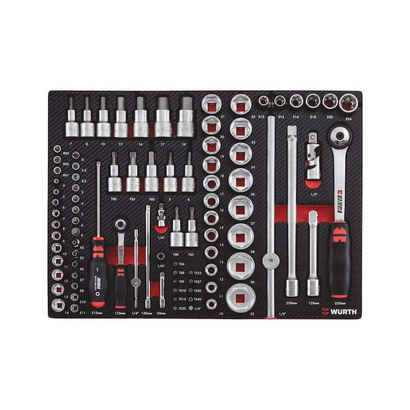 Socket wrench set 1/4 and1/2 inch 8.4.1, 92 pcs Wurth 0965905928